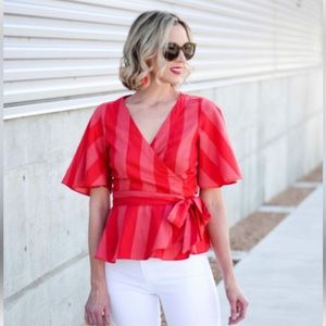 LOFT Red Wrap Blouse